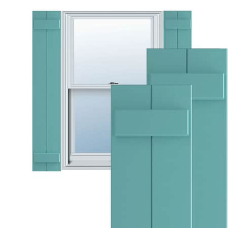 True Fit PVC, Two Board Joined Board-n-Batten Shutters, Pure Turquoise, 10 3/4W X 31H